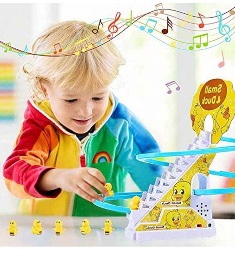 Electric Cartoon Duck Climbing Music Train Duck Toy
